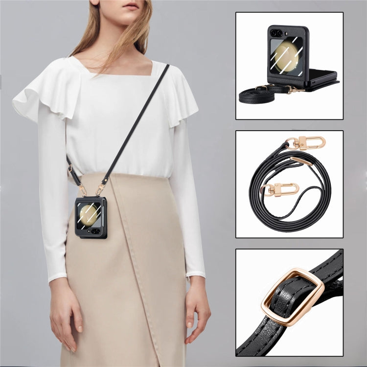 For Samsung Galaxy Z Flip5 5G Crossbody Electroplated Case-film Integrated Wallet Phone Case(Black) - Galaxy Z Flip5 Cases by buy2fix | Online Shopping UK | buy2fix