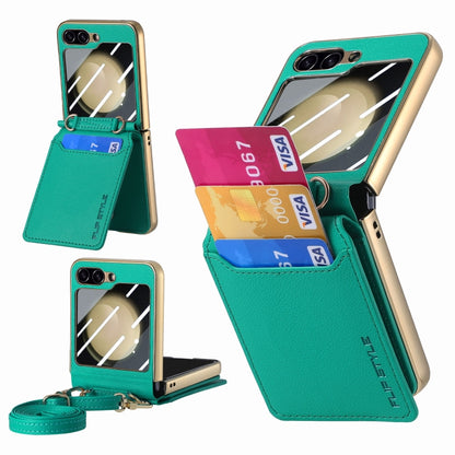 For Samsung Galaxy Z Flip5 5G Crossbody Electroplated Case-film Integrated Wallet Phone Case(Green) - Galaxy Z Flip5 Cases by buy2fix | Online Shopping UK | buy2fix