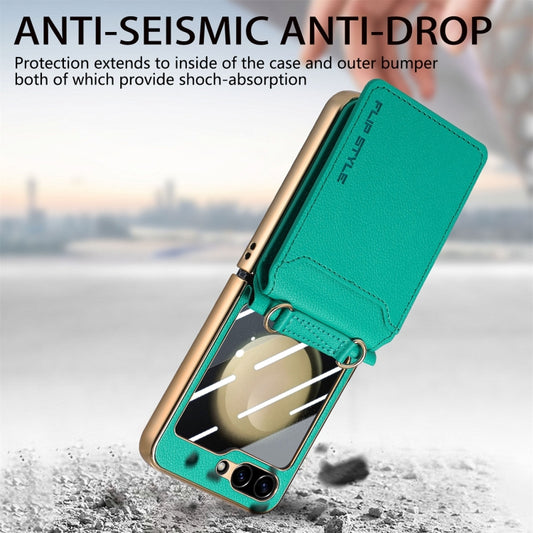 For Samsung Galaxy Z Flip5 5G Crossbody Electroplated Case-film Integrated Wallet Phone Case(Green) - Galaxy Z Flip5 Cases by buy2fix | Online Shopping UK | buy2fix