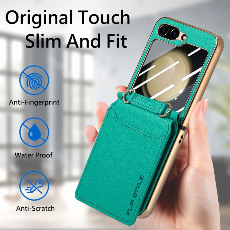For Samsung Galaxy Z Flip5 5G Crossbody Electroplated Case-film Integrated Wallet Phone Case(Green) - Galaxy Z Flip5 Cases by buy2fix | Online Shopping UK | buy2fix