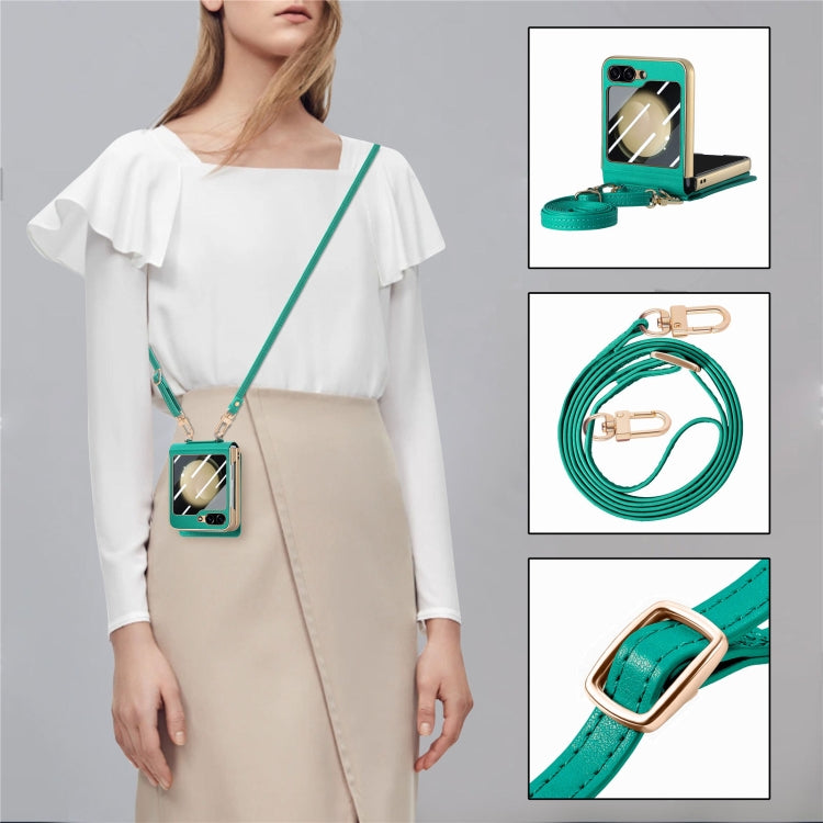 For Samsung Galaxy Z Flip5 5G Crossbody Electroplated Case-film Integrated Wallet Phone Case(Green) - Galaxy Z Flip5 Cases by buy2fix | Online Shopping UK | buy2fix