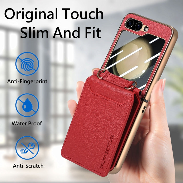 For Samsung Galaxy Z Flip5 5G Crossbody Electroplated Case-film Integrated Wallet Phone Case(Red) - Galaxy Z Flip5 Cases by buy2fix | Online Shopping UK | buy2fix