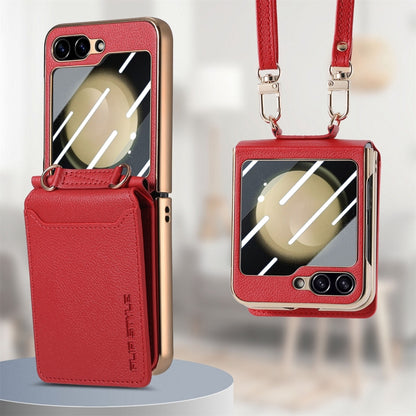For Samsung Galaxy Z Flip5 5G Crossbody Electroplated Case-film Integrated Wallet Phone Case(Red) - Galaxy Z Flip5 Cases by buy2fix | Online Shopping UK | buy2fix