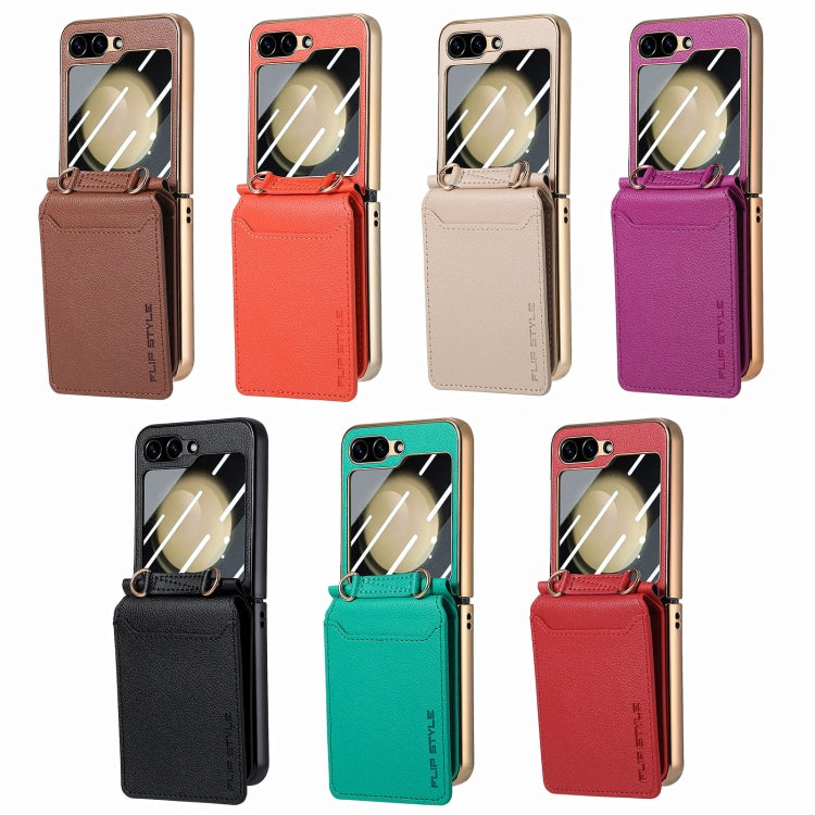 For Samsung Galaxy Z Flip5 5G Crossbody Electroplated Case-film Integrated Wallet Phone Case(Green) - Galaxy Z Flip5 Cases by buy2fix | Online Shopping UK | buy2fix