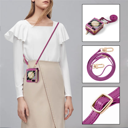 For Samsung Galaxy Z Flip5 5G Crossbody Litchi Electroplated Case-film Integrated Zipper Wallet Phone Case(Purple) - Galaxy Z Flip5 Cases by buy2fix | Online Shopping UK | buy2fix