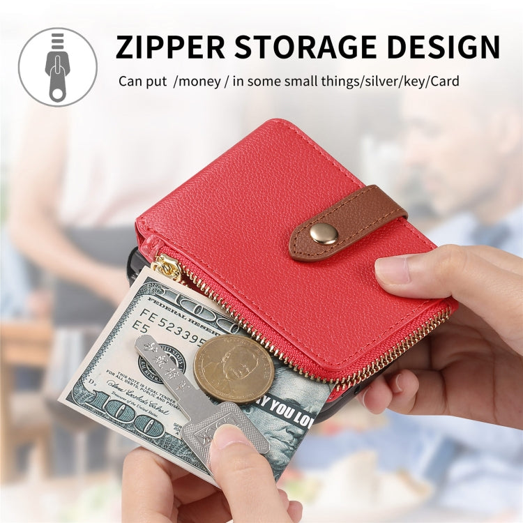 For Samsung Galaxy Z Flip5 5G Crossbody Litchi Electroplated Case-film Integrated Zipper Wallet Phone Case(Red) - Galaxy Z Flip5 Cases by buy2fix | Online Shopping UK | buy2fix