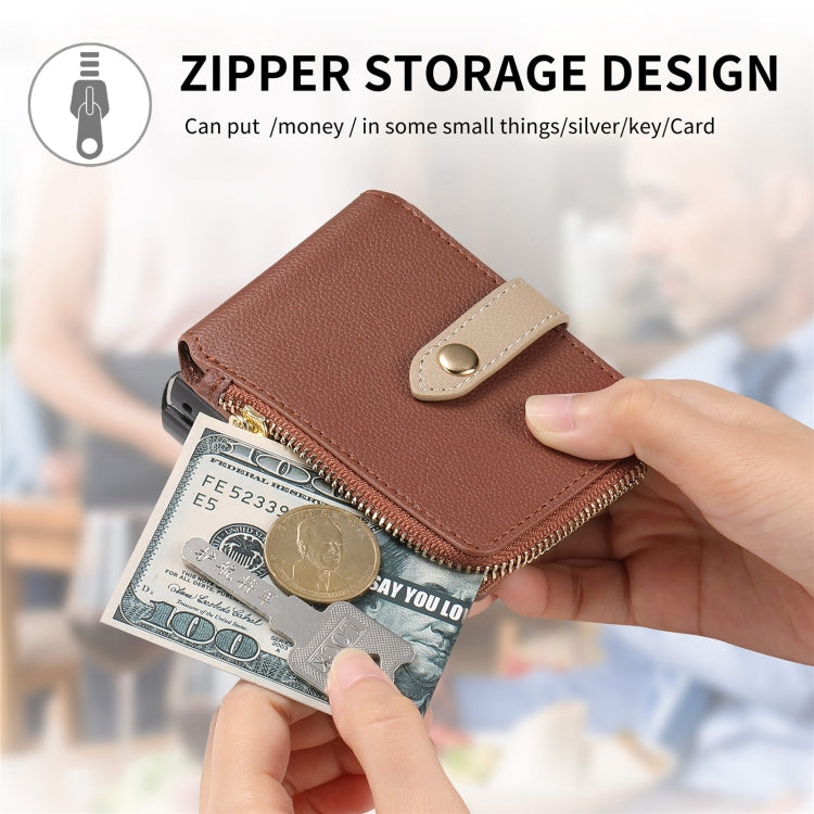 For Samsung Galaxy Z Flip5 5G Crossbody Litchi Electroplated Case-film Integrated Zipper Wallet Phone Case(Brown) - Galaxy Z Flip5 Cases by buy2fix | Online Shopping UK | buy2fix