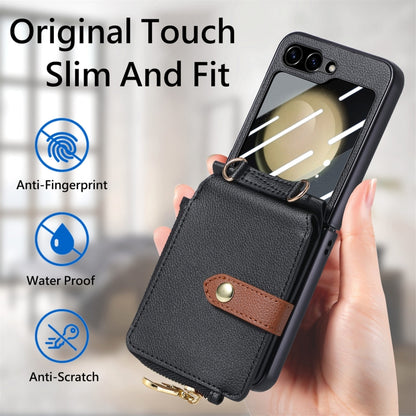 For Samsung Galaxy Z Flip5 5G Crossbody Litchi Electroplated Case-film Integrated Zipper Wallet Phone Case(Black) - Galaxy Z Flip5 Cases by buy2fix | Online Shopping UK | buy2fix