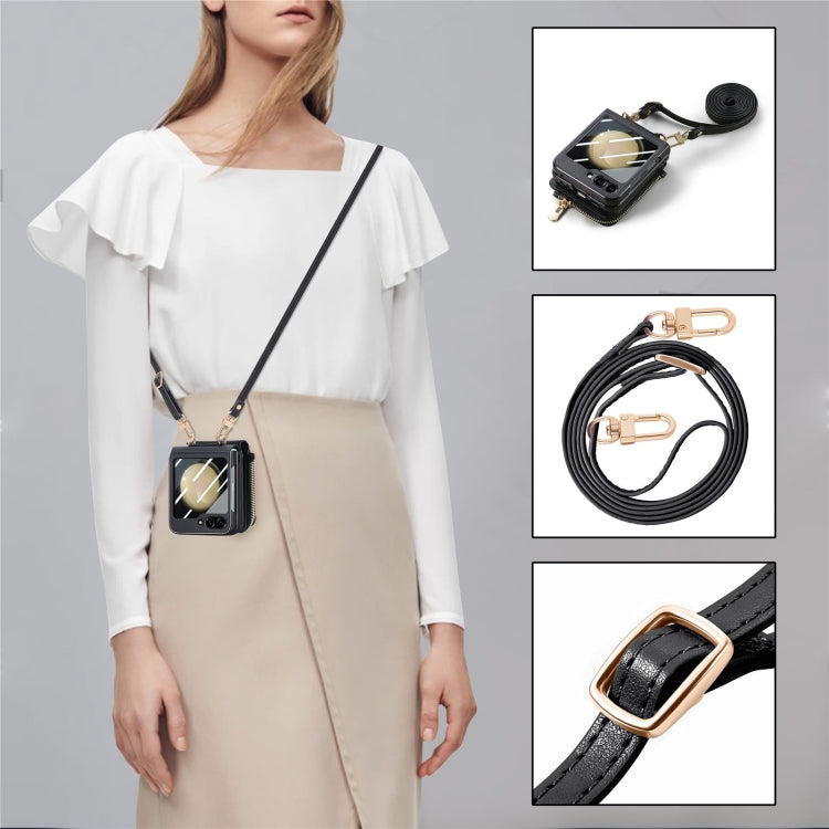 For Samsung Galaxy Z Flip5 5G Crossbody Litchi Electroplated Case-film Integrated Zipper Wallet Phone Case(Black) - Galaxy Z Flip5 Cases by buy2fix | Online Shopping UK | buy2fix