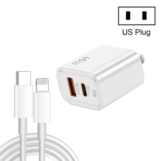 45PQ 45W PD25W + QC3.0 20W USB Super Fast Charger with Type-C to 8 Pin Cable, US Plug(White) by buy2fix