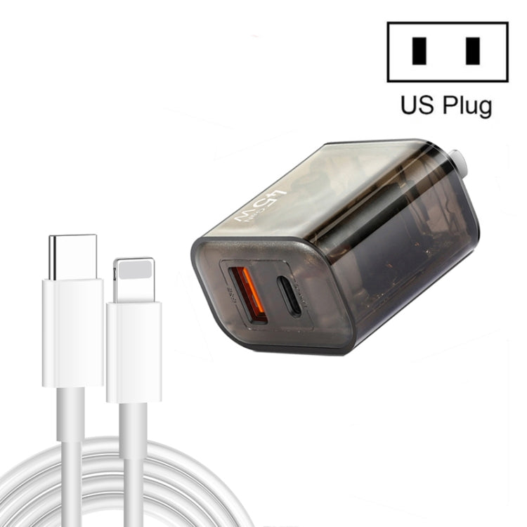 45PQ 45W PD25W + QC3.0 20W USB Super Fast Charger with Type-C to 8 Pin Cable, US Plug(Transparent Gray) by buy2fix