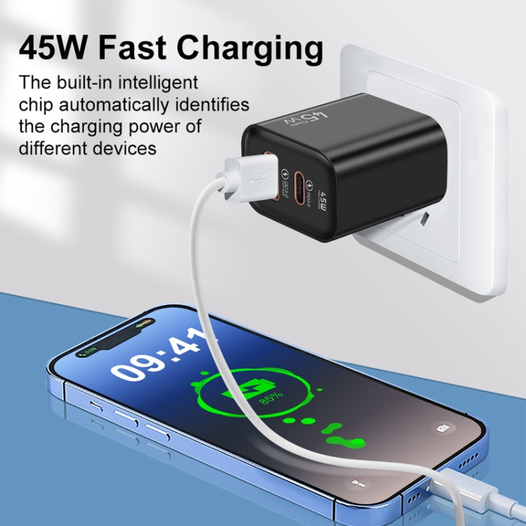 45PQ 45W PD25W + QC3.0 20W USB Super Fast Charger with Type-C to 8 Pin Cable, US Plug(Transparent Gray) by buy2fix
