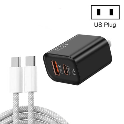 45PQ 45W PD25W + QC3.0 20W USB Super Fast Charger with Type-C to Type-C Cable, US Plug(Black) by buy2fix