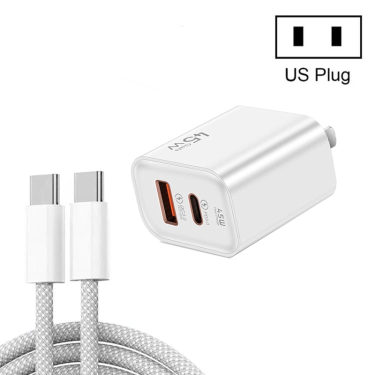 45PQ 45W PD25W + QC3.0 20W USB Super Fast Charger with Type-C to Type-C Cable, US Plug(White) by buy2fix