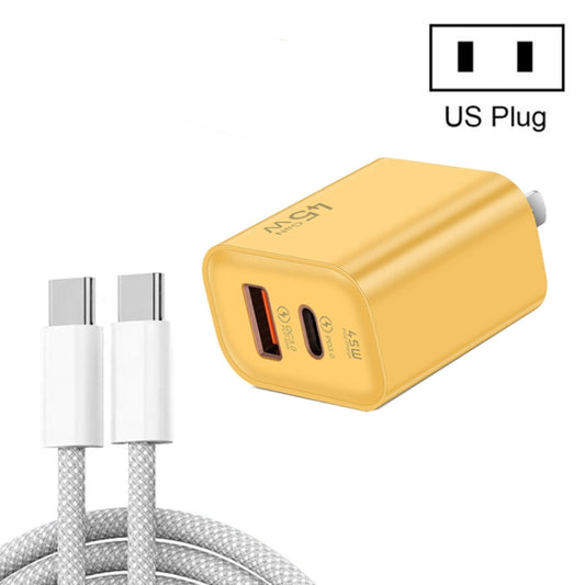 45PQ 45W PD25W + QC3.0 20W USB Super Fast Charger with Type-C to Type-C Cable, US Plug(Yellow) by buy2fix