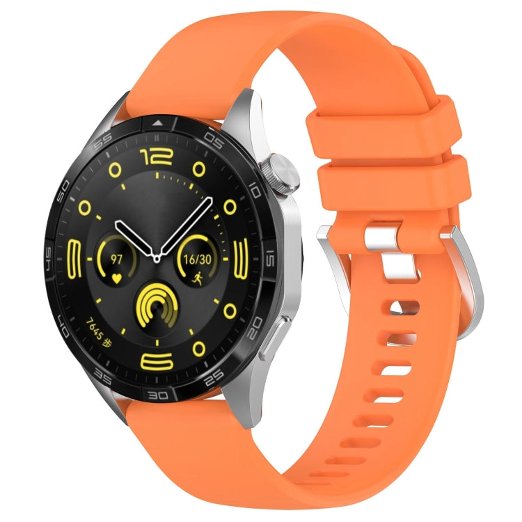 For Huawei Watch GT4 46mm 22mm Liquid Glossy Silver Buckle Silicone Watch Band(Orange) by buy2fix