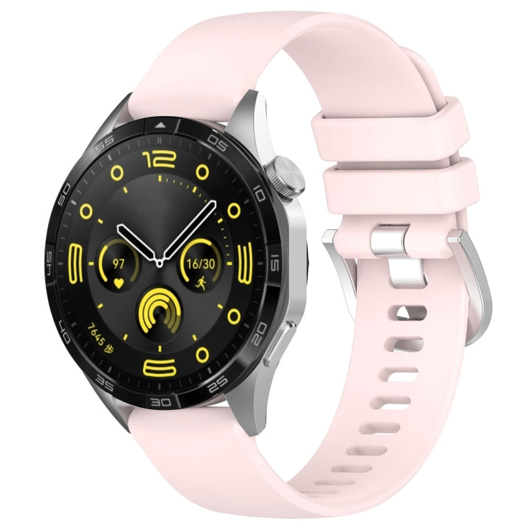 For Huawei Watch GT4 46mm 22mm Liquid Glossy Silver Buckle Silicone Watch Band(Pink) by buy2fix