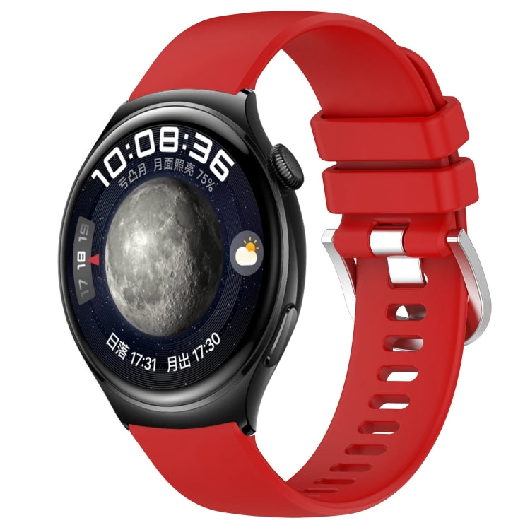 For Huawei Watch 4 22mm Liquid Glossy Silver Buckle Silicone Watch Band(Red) by buy2fix