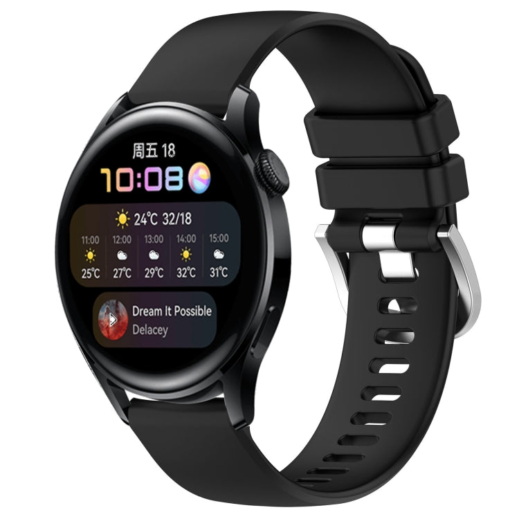 For Huawei Watch 3 22mm Liquid Glossy Silver Buckle Silicone Watch Band(Black) by buy2fix