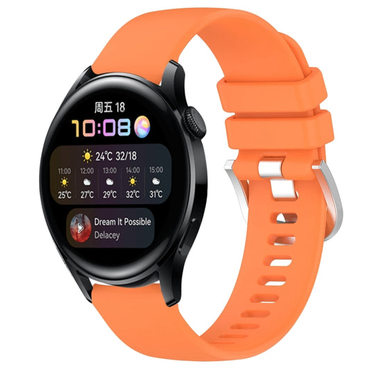 For Huawei Watch 3 22mm Liquid Glossy Silver Buckle Silicone Watch Band(Orange) by buy2fix