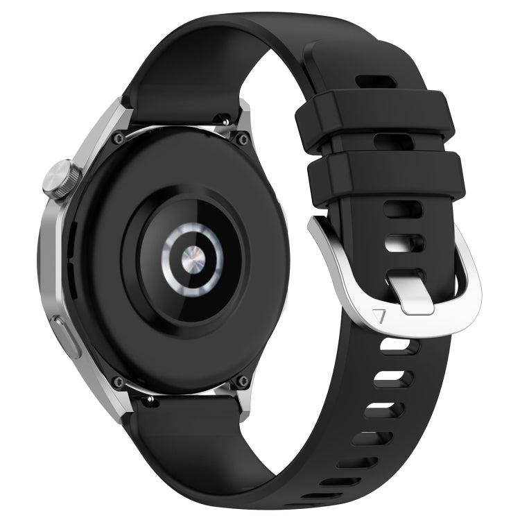 For Huawei Watch GT2 46mm 22mm Liquid Glossy Silver Buckle Silicone Watch Band(Black) by buy2fix