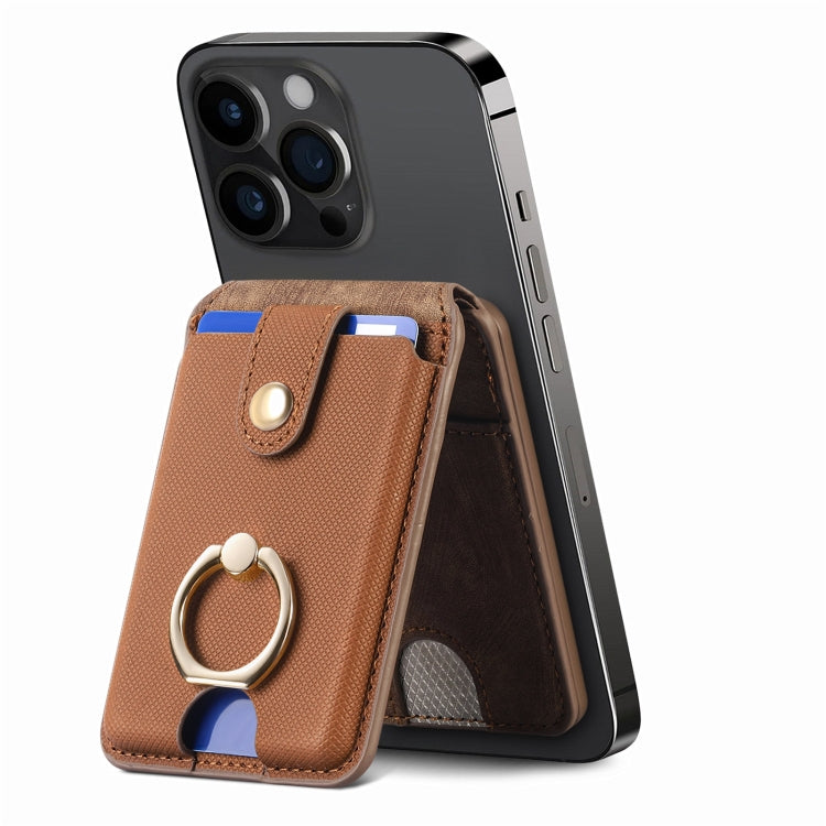 Magsafe Cross Vertical Card Bag Case For iPhone 15 / 14 / 13(Brown) - Adhesive Card Holders by buy2fix | Online Shopping UK | buy2fix