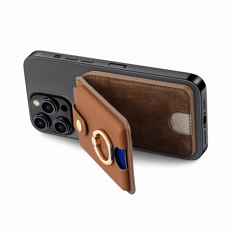 Magsafe Cross Vertical Card Bag Case For iPhone 15 / 14 / 13(Brown) - Adhesive Card Holders by buy2fix | Online Shopping UK | buy2fix
