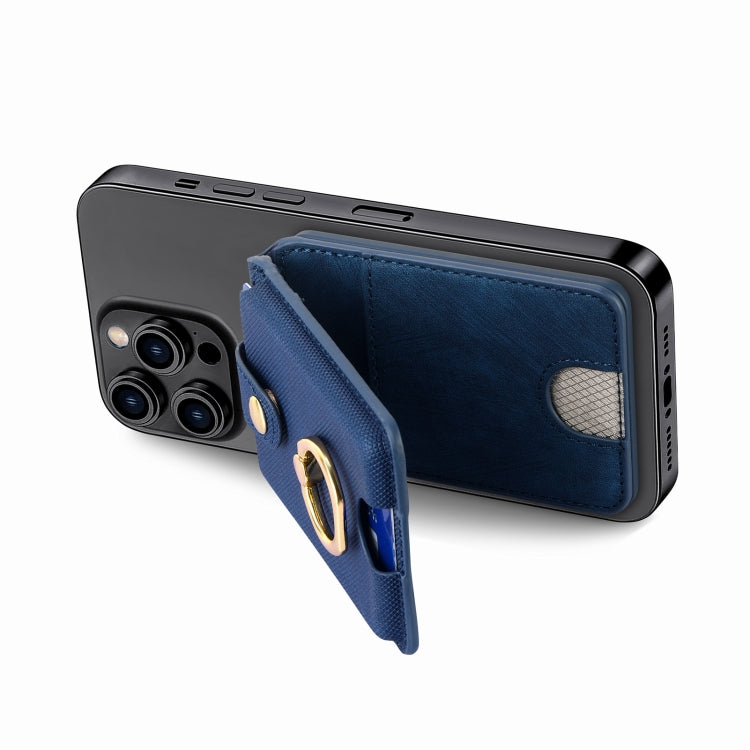 Magsafe Cross Vertical Card Bag Case For iPhone 15 / 14 / 13(Blue) - Adhesive Card Holders by buy2fix | Online Shopping UK | buy2fix