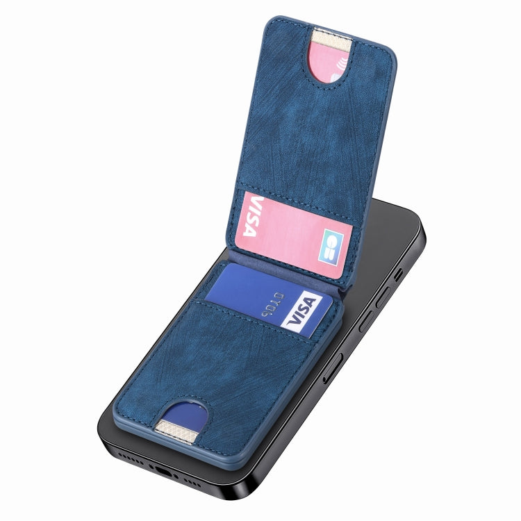 Magsafe Cross Vertical Card Bag Case For iPhone 15 / 14 / 13(Blue) - Adhesive Card Holders by buy2fix | Online Shopping UK | buy2fix