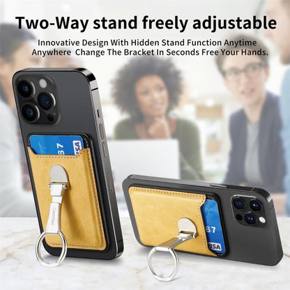 Magsafe Folding Ring Phone Card Bag Case for iPhone 15 / iPhone 14 / iPhone 13(Yellow) - Adhesive Card Holders by buy2fix | Online Shopping UK | buy2fix