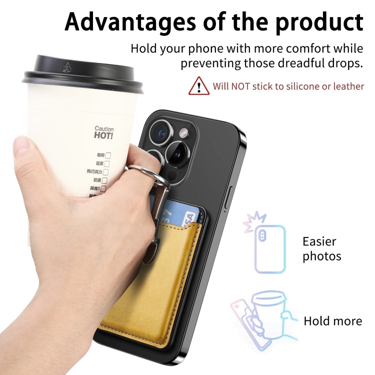 Magsafe Folding Ring Phone Card Bag Case for iPhone 15 / iPhone 14 / iPhone 13(Yellow) - Adhesive Card Holders by buy2fix | Online Shopping UK | buy2fix