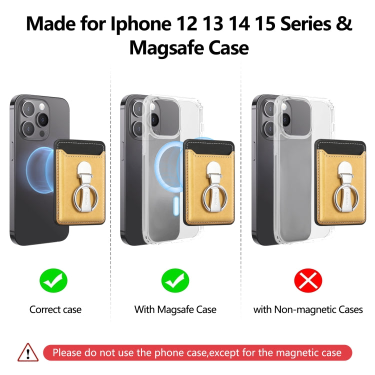 Magsafe Folding Ring Phone Card Bag Case for iPhone 15 / iPhone 14 / iPhone 13(Yellow) - Adhesive Card Holders by buy2fix | Online Shopping UK | buy2fix