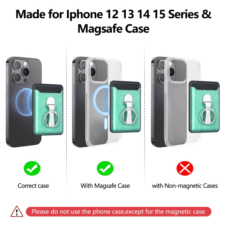 Magsafe Folding Ring Phone Card Bag Case for iPhone 15 / iPhone 14 / iPhone 13(Green) - Adhesive Card Holders by buy2fix | Online Shopping UK | buy2fix