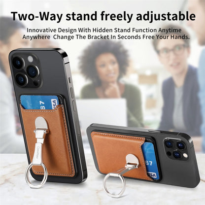 Magsafe Folding Ring Phone Card Bag Case for iPhone 15 / iPhone 14 / iPhone 13(Brown) - Adhesive Card Holders by buy2fix | Online Shopping UK | buy2fix