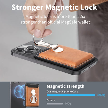 Magsafe Folding Ring Phone Card Bag Case for iPhone 15 / iPhone 14 / iPhone 13(Brown) - Adhesive Card Holders by buy2fix | Online Shopping UK | buy2fix