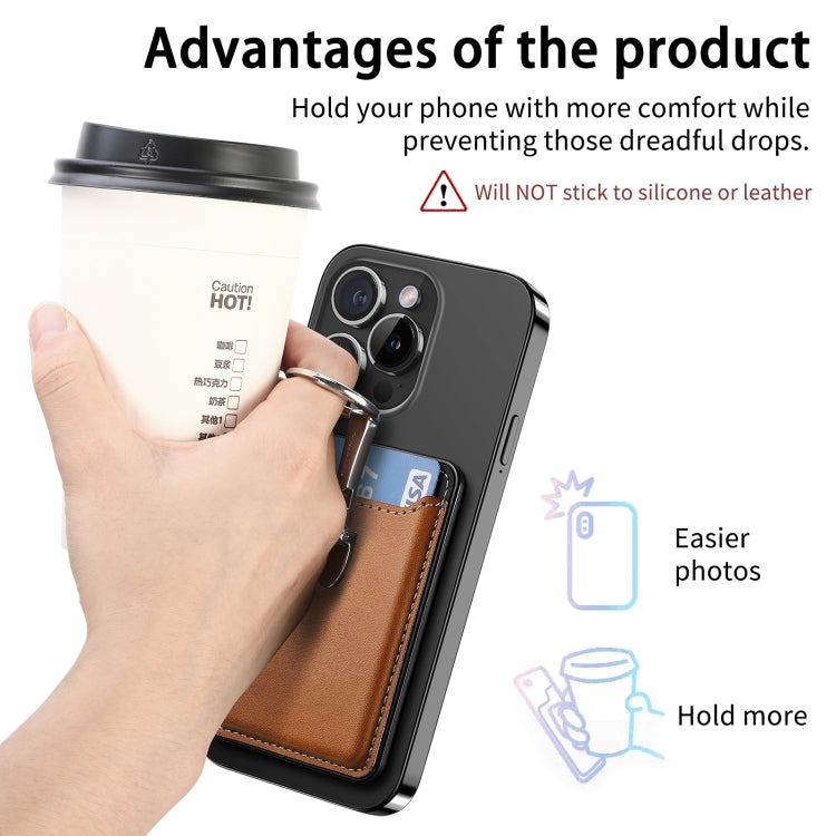 Magsafe Folding Ring Phone Card Bag Case for iPhone 15 / iPhone 14 / iPhone 13(Brown) - Adhesive Card Holders by buy2fix | Online Shopping UK | buy2fix