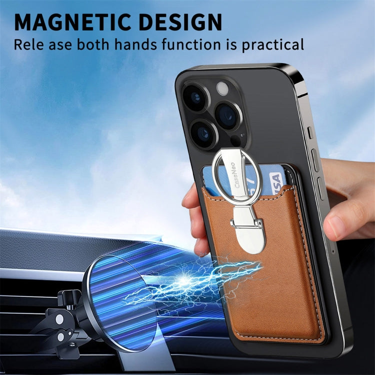 Magsafe Folding Ring Phone Card Bag Case for iPhone 15 / iPhone 14 / iPhone 13(Brown) - Adhesive Card Holders by buy2fix | Online Shopping UK | buy2fix