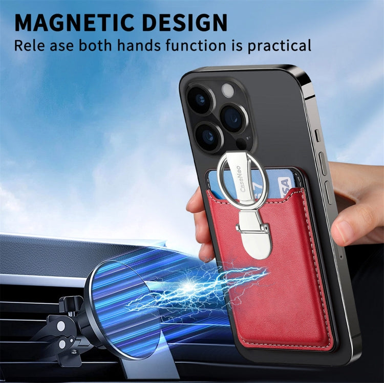 Magsafe Folding Ring Phone Card Bag Case for iPhone 15 / iPhone 14 / iPhone 13(Red) - Adhesive Card Holders by buy2fix | Online Shopping UK | buy2fix