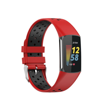 For Fitbit Charge 6 Dual Color Breathable Silicone Watch Band(Red+Black) by buy2fix