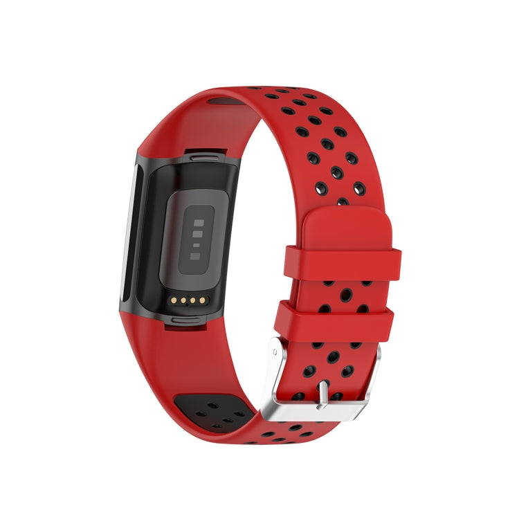For Fitbit Charge 6 Dual Color Breathable Silicone Watch Band(Red+Black) by buy2fix