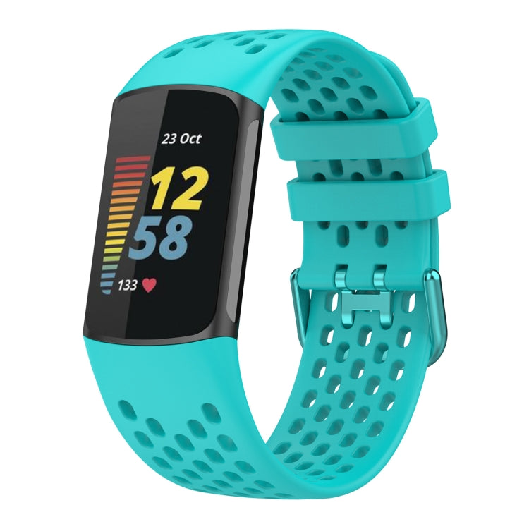 For Fitbit Charge 6 Solid Color Breathable Sports Silicone Watch Band(Teal Green) by buy2fix