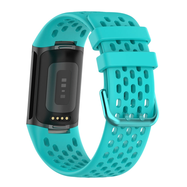 For Fitbit Charge 6 Solid Color Breathable Sports Silicone Watch Band(Teal Green) by buy2fix