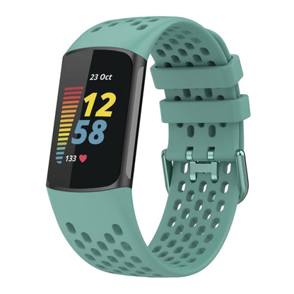 For Fitbit Charge 6 Solid Color Breathable Sports Silicone Watch Band(Pine Green) by buy2fix