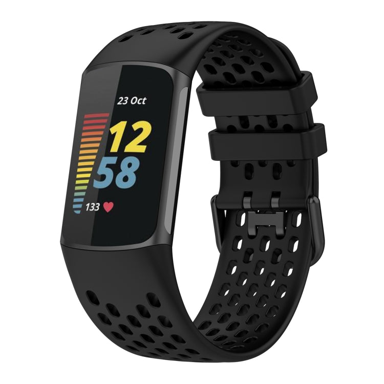 For Fitbit Charge 5 Solid Color Breathable Sports Silicone Watch Band(Black) by buy2fix