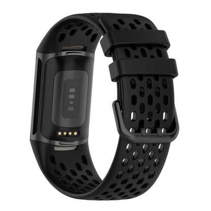 For Fitbit Charge 5 Solid Color Breathable Sports Silicone Watch Band(Black) by buy2fix