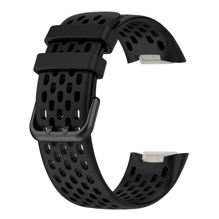 For Fitbit Charge 5 Solid Color Breathable Sports Silicone Watch Band(Black) by buy2fix
