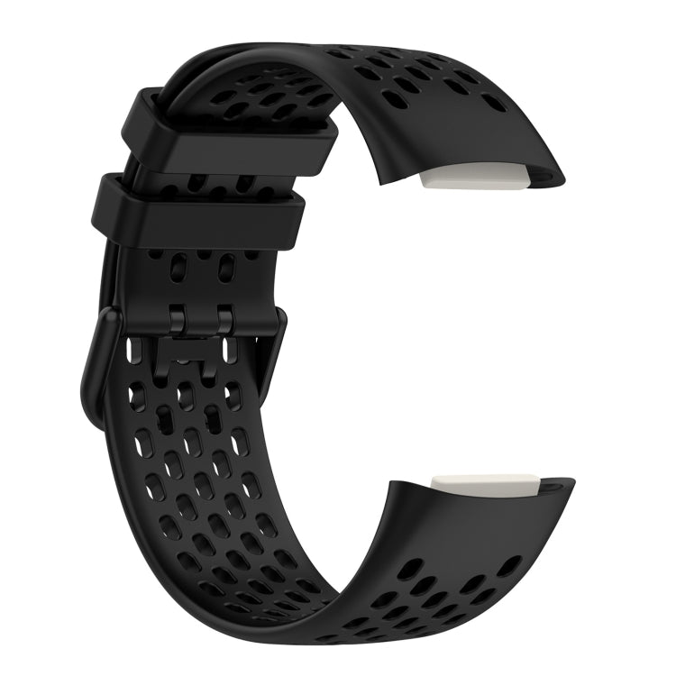 For Fitbit Charge 5 Solid Color Breathable Sports Silicone Watch Band(Black) by buy2fix