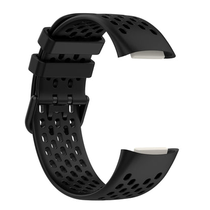 For Fitbit Charge 5 Solid Color Breathable Sports Silicone Watch Band(Black) by buy2fix