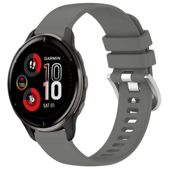 For Garmin Venu 2 Plus Liquid Glossy Silver Buckle Silicone Watch Band(Gray)