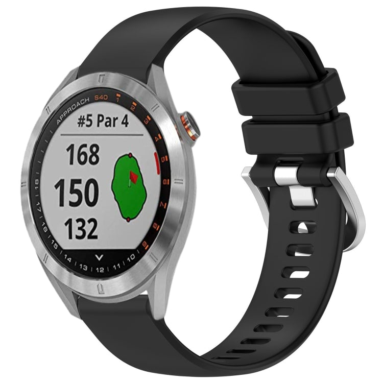 For Garmin Approach S40 Liquid Glossy Silver Buckle Silicone Watch Band(Black) by buy2fix